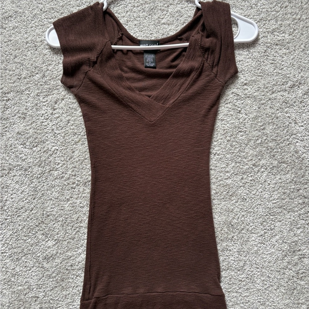 Brown V-Neck Women's Top